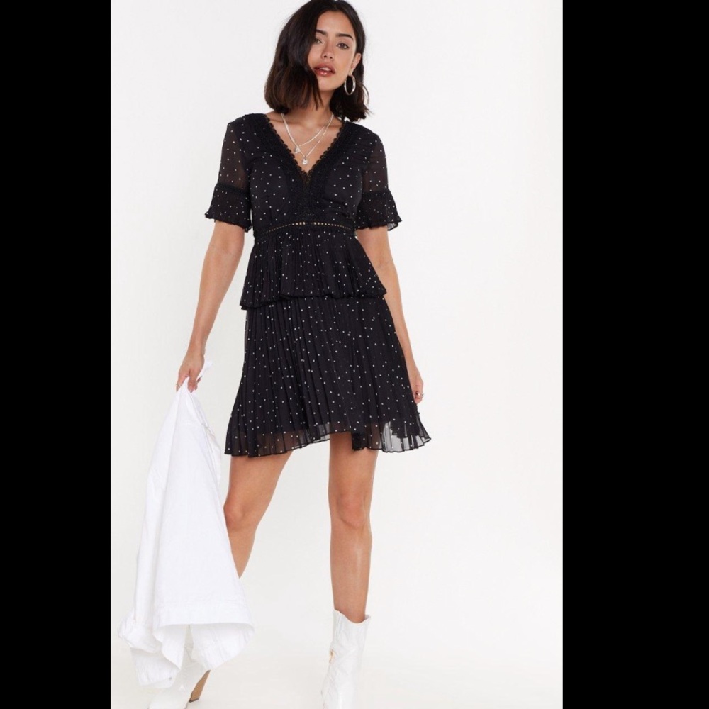 Nasty Gal Black polka dot ruffled mini dress